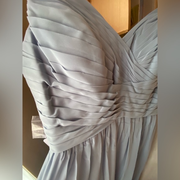 A-Line Lace Chiffon Floor-Length Dress in Dusty Blue - Picture 7 of 10